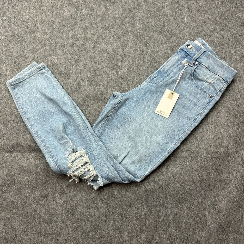 Good American Light Blue Distressed Ankle Jeans